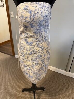Blue & White Toile Strapless Mini Dress Lace Up Back NWT Size 4 Coastal Chic